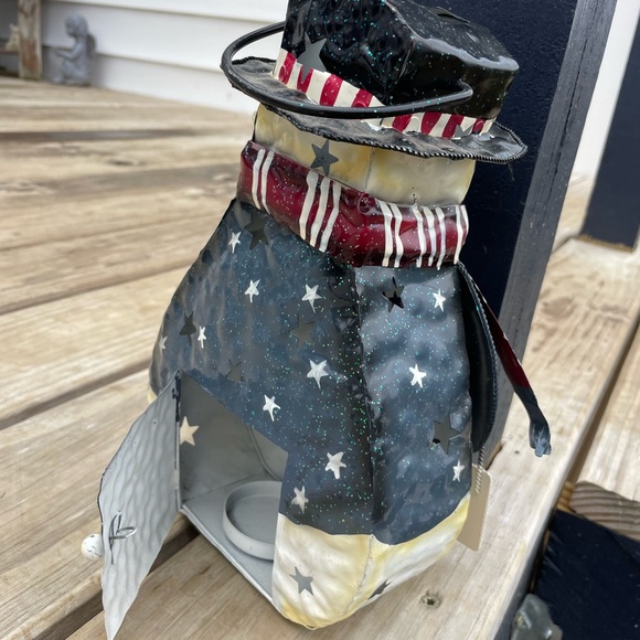 Home Interior Snowman USA Candle Holder "God Bless Us All"~New - Picture 3 of 3